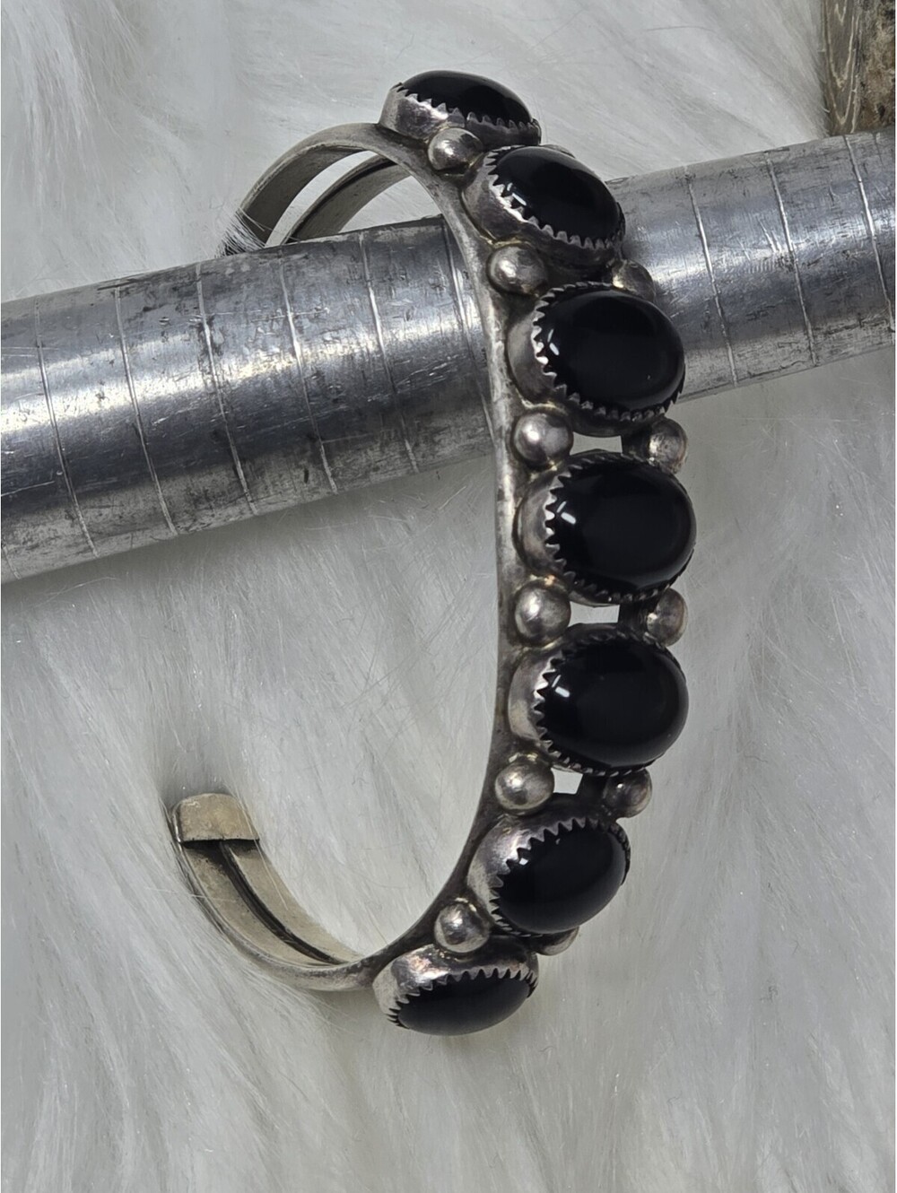 Phillip Yazzie Navajo Sterling Silver Black Onyx Cuff 34g